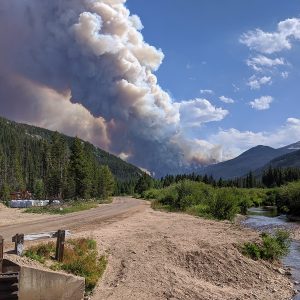 Smoke billows from the Cameron Peak fire north of Rocky Mountain National Park in 2020.